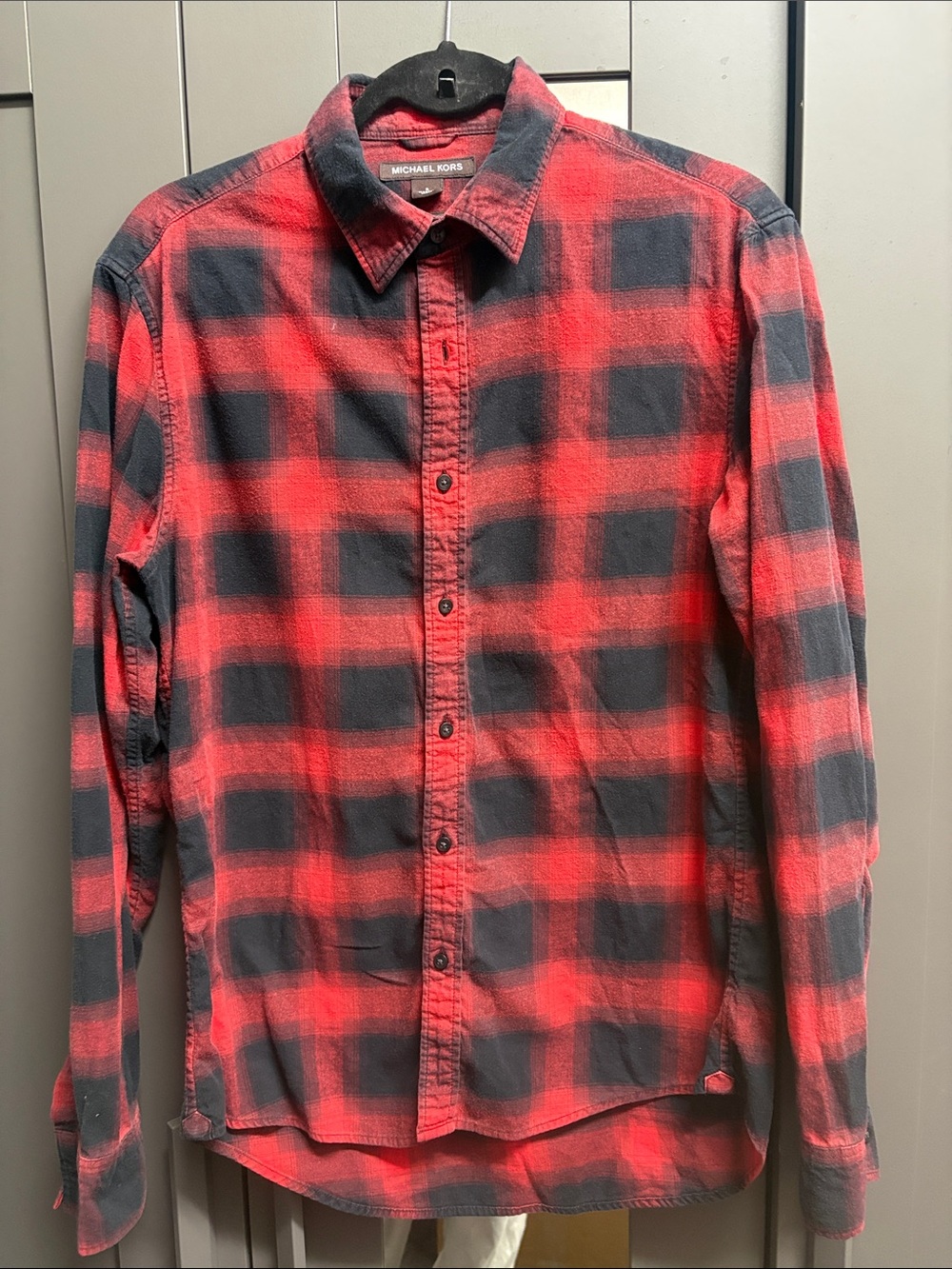 Michael Kors Red and Black Plaid Casual Button-Down Shirt